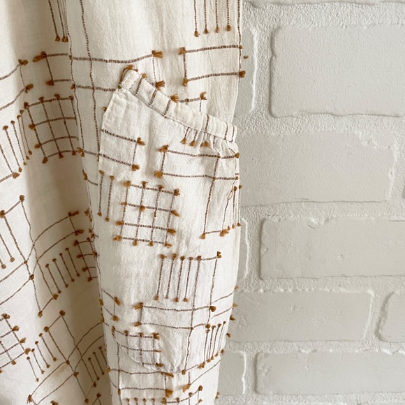 L.A.M.B Wide leg pants cotton linen Embroidered Ecru Caramel Lagenlook pockets L - Picture 9 of 13